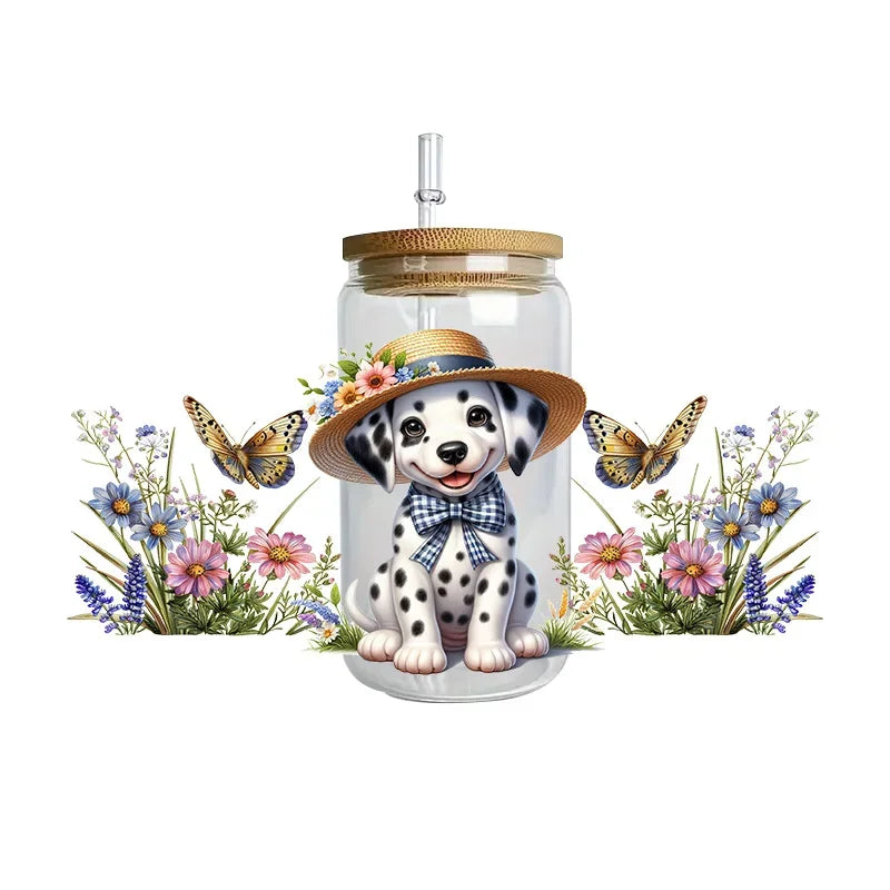 Cute dogs artwork UV 3D transfers UV DTF  stickers 16oz cup wraps