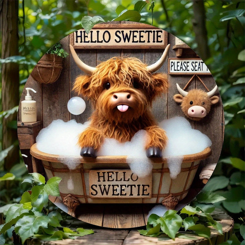 1 Piece 2D Wooden Disc Bathtub Cow 8 Inch Wall Art Bar Cafe Club And Kitchen Home Garden Outdoor Multifunctional Wall Decoration