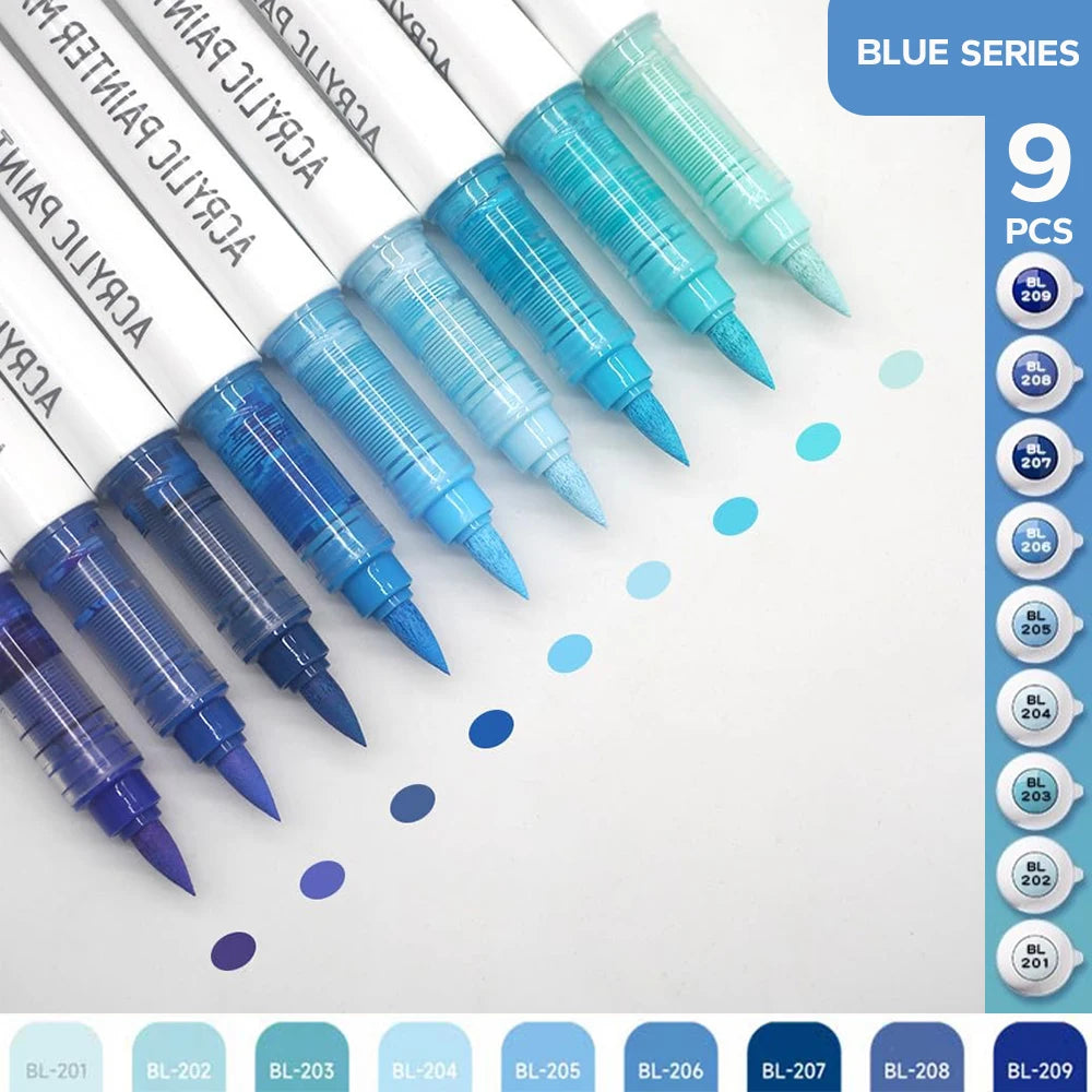 Acrylic Brush Markers Set 9 in grey, brown or flesh tones