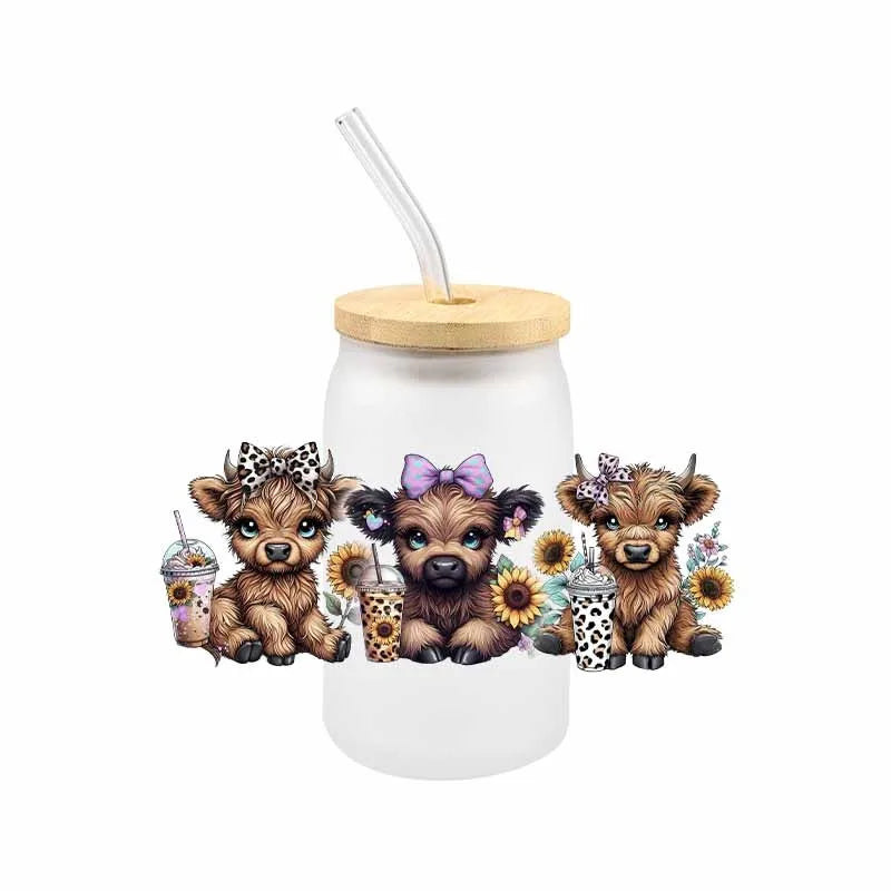 Cartoon Cow UV DTF Transfer Sticker Wraps   Waterproof Scratch Resistant Decals 3D