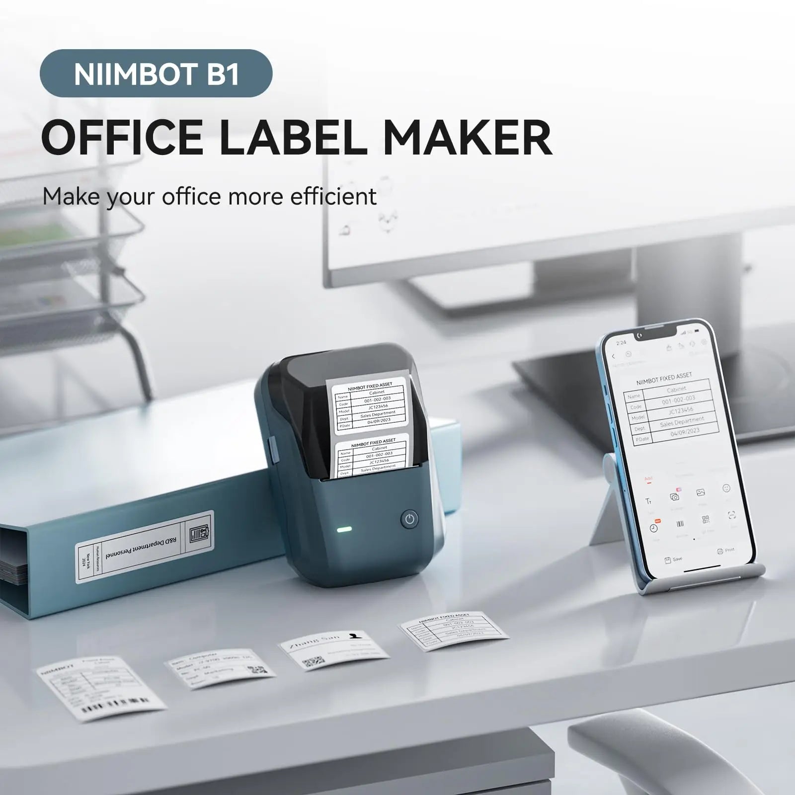 Niimbot B1 Label Maker Bluetooth Portable 2 inch Thermal Label Printer with Large Waterproof Tape for Small Business Office Home