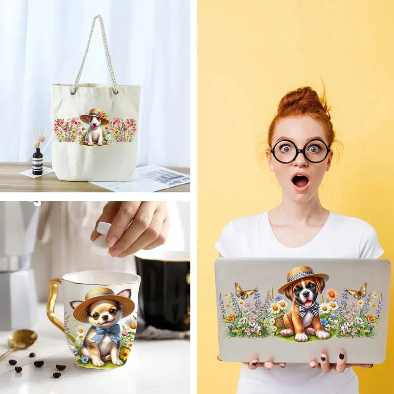 Cute dogs artwork UV 3D transfers UV DTF  stickers 16oz cup wraps