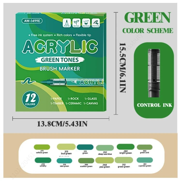 Acrylic Paint Markers, With Direct-Liquid Ink System, Brush Tip,