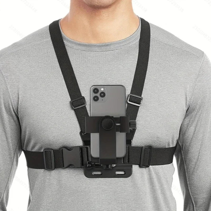 1 PC Adjustable Phone Clip Holder With Chest Strap Fixation Bracket with chest strap