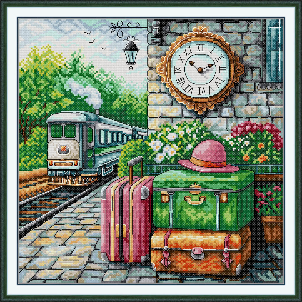Train travel cross stitch kit aida 14ct 11ct count print canvas cross stitches , embroidery