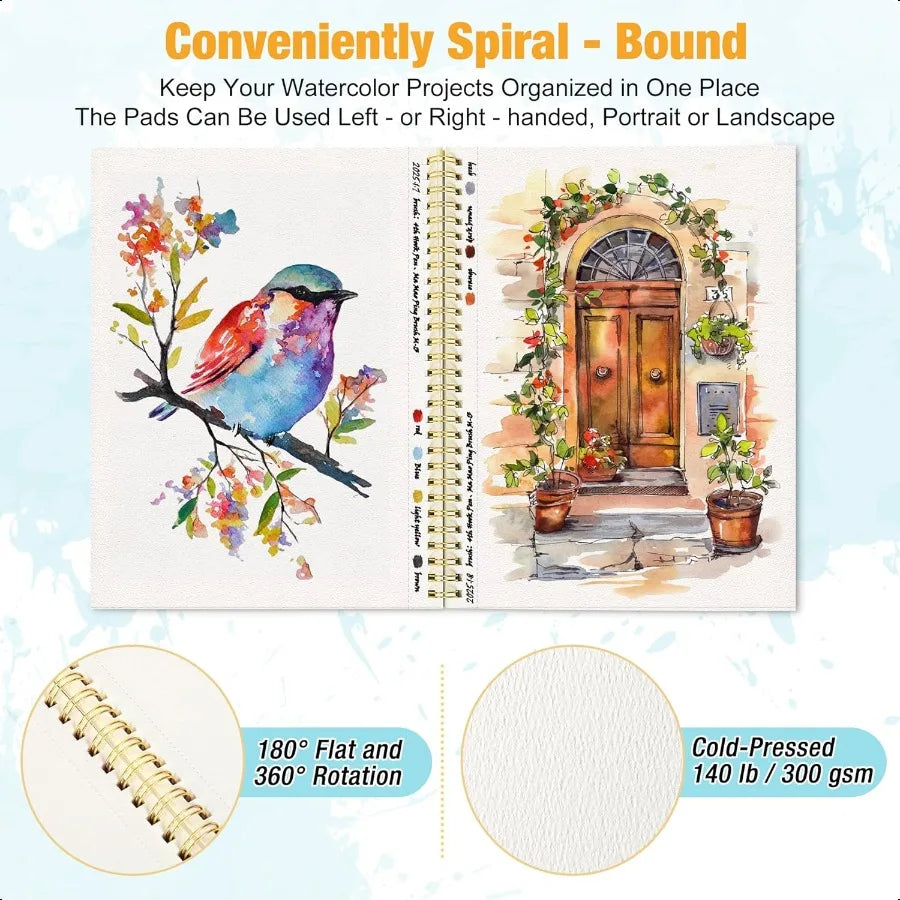 Watercolor Paper Pad 5.5"x8.5 24 Sheets 140lb Spiral Bound with Tear Line.