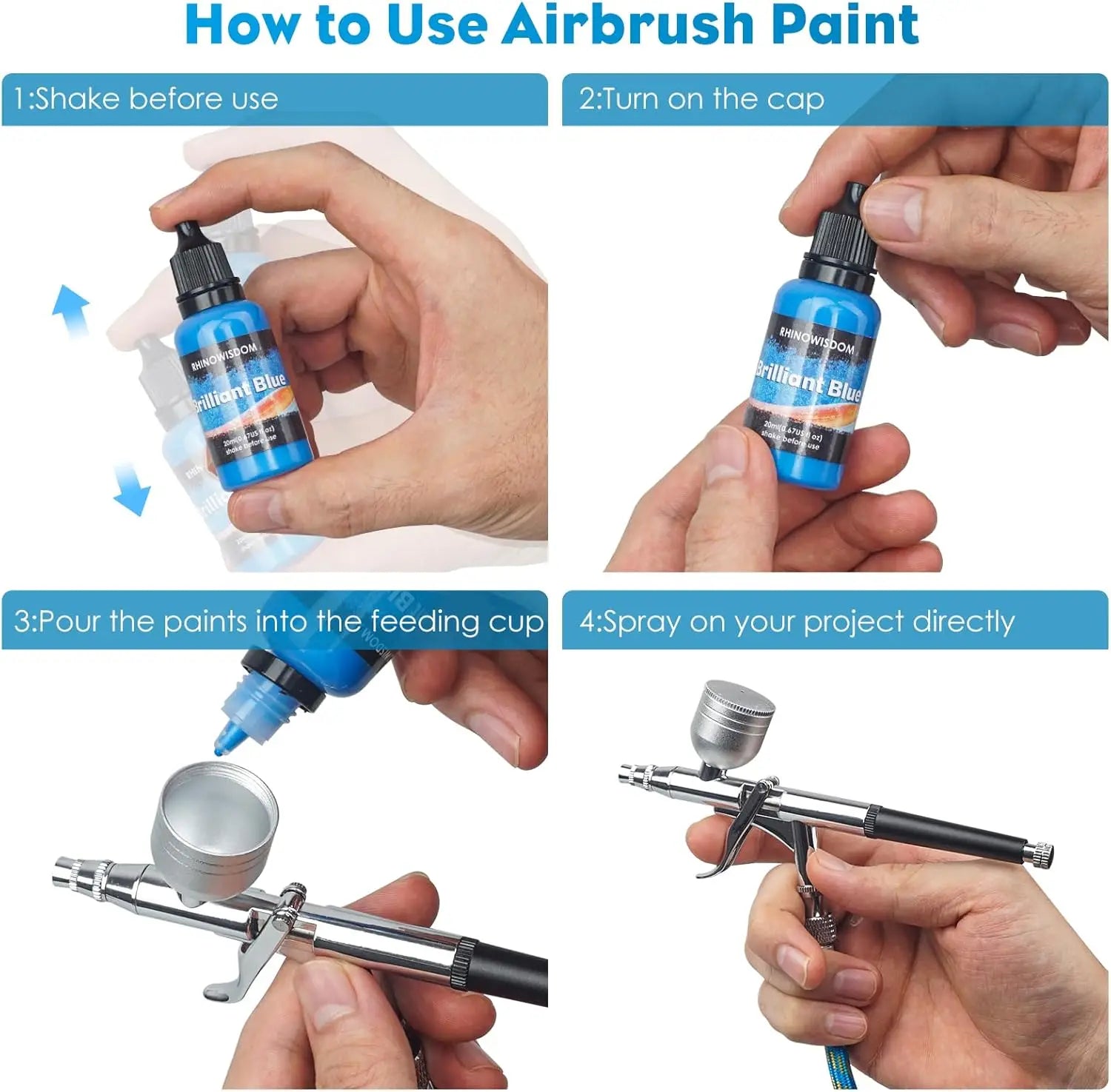 44 Colors with 4 Thinner Metallic Airbrush Paint Set (0.67 oz),