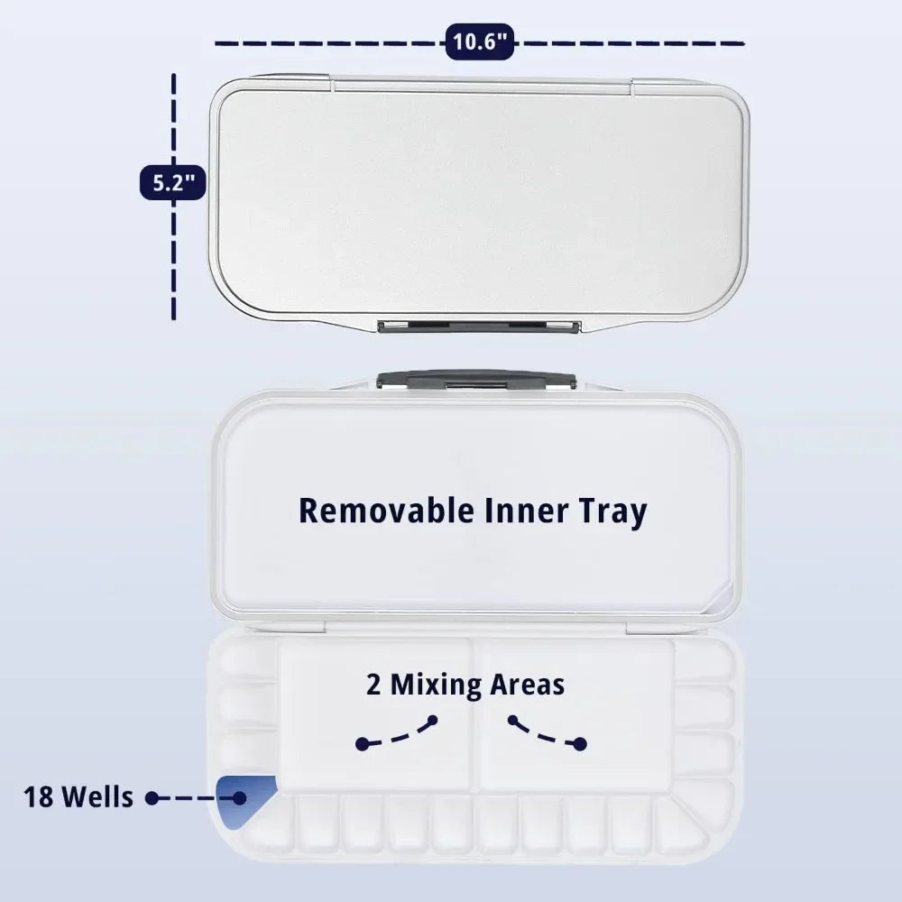 Airtight 1 pack, 18 Wells and 2 mixing areas, watercolor palette, paint tray with lid