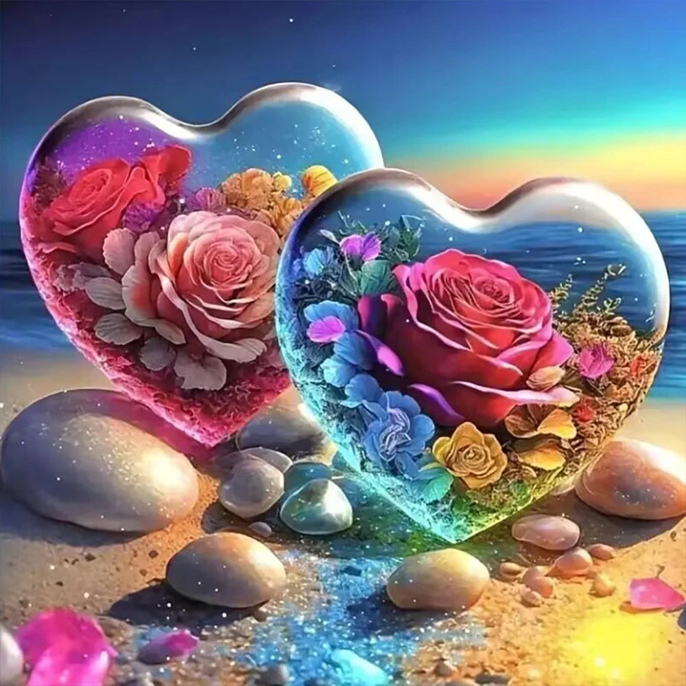 DIY diamond painting set, heart-shaped scene