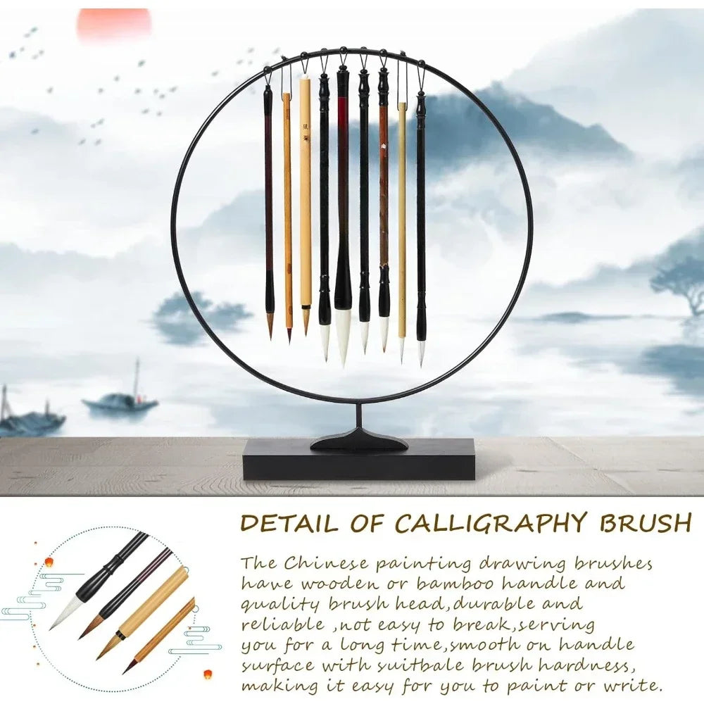 Painting brush with roll bamboo pen holder,