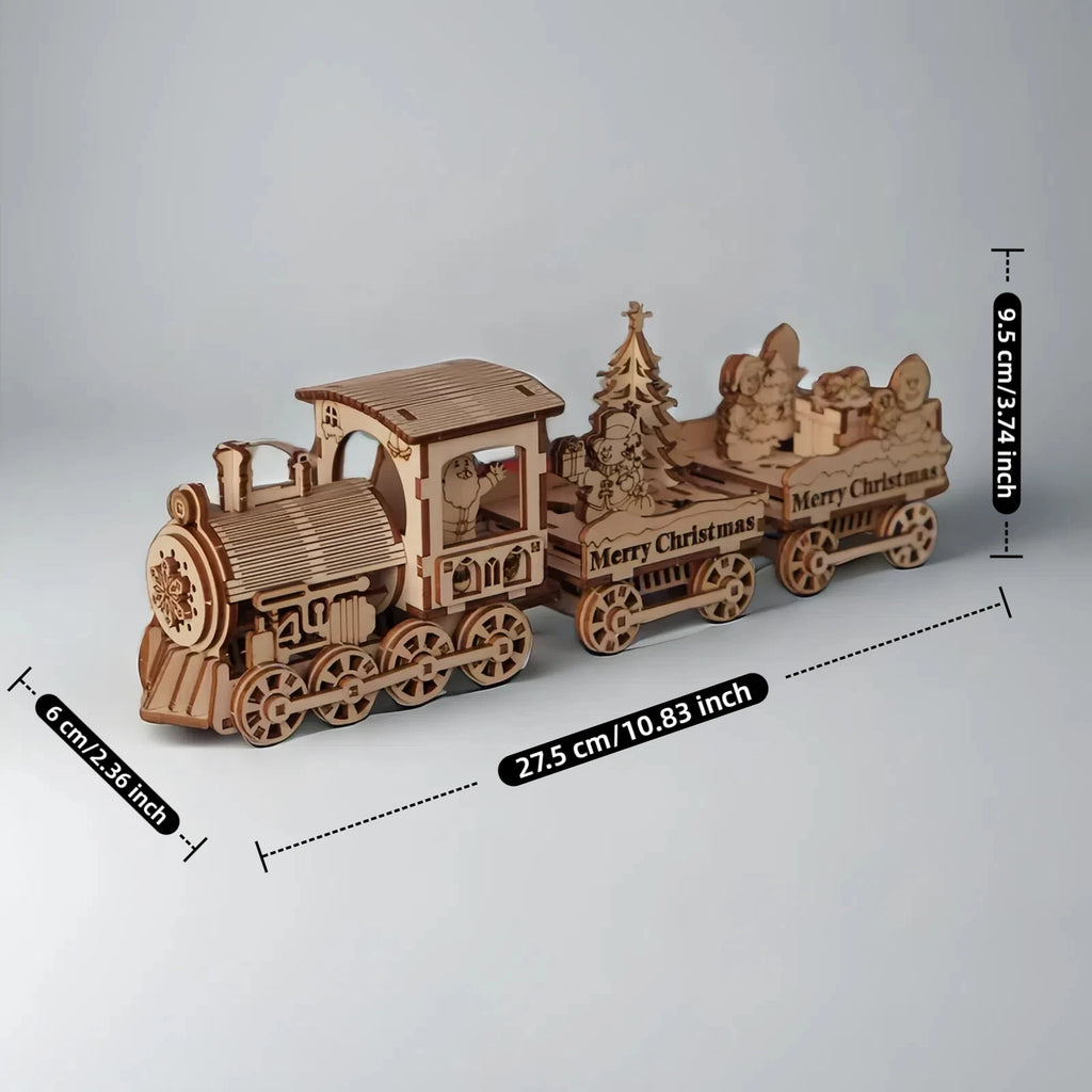 3D Wooden Christmas Train Puzzle Set - Retro Yellow Steam Motorcycle with Santa Claus, Snowman and Holiday Scene - Ideal Gift and Seasonal Decoration, Winter Wonderland Christmas Decoration