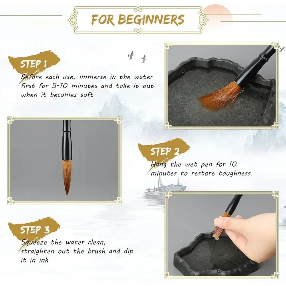 Painting brush with roll bamboo pen holder,