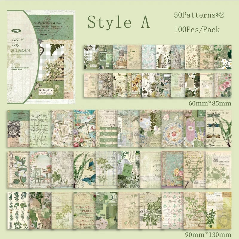 100Pcs/Pack Past Stories Vintage Series Scrapbooking Material Paper Journal Collage