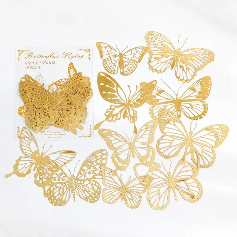 10Pcs Gold Lace Leaf Paper Scrapbook Sticker Die Cut