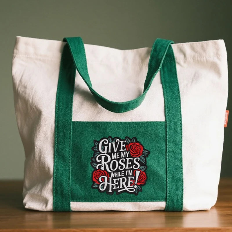 3-Pack of Iron-On Patches-  "Give Me Roses While I'm here" - Sew-Free Fabric Patches,  Durable Iron-On Decoration, Bold Font Design Long-Lasting Adhesive High-Quality Transfer,