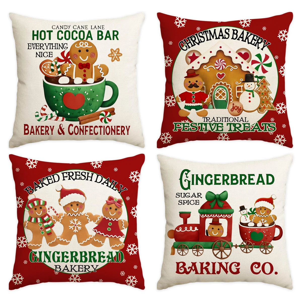 1/4pcs red Christmas pillowcases,  gingerbread bakery design