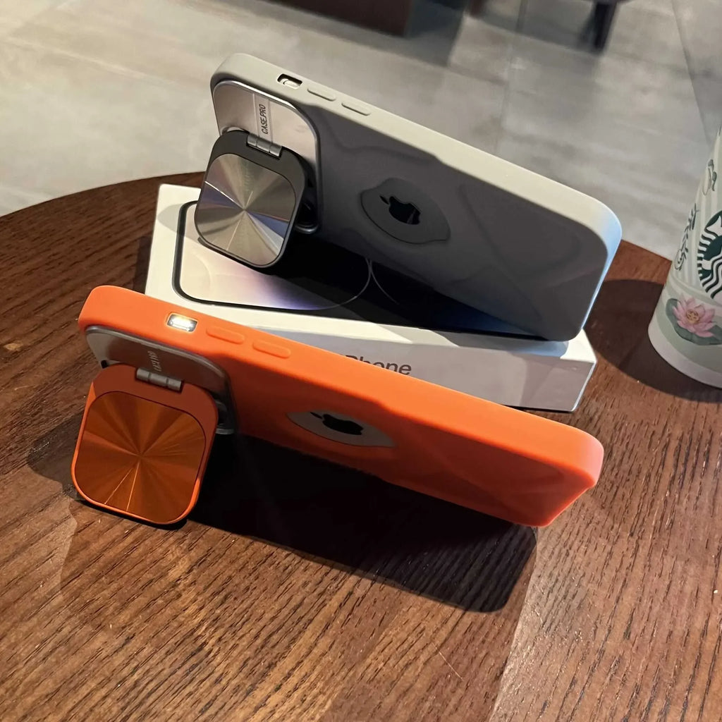 Fashion Logo Hole Magnetic Case for iPhone , Lens Protection Stand For Magsafe Silicone Cover