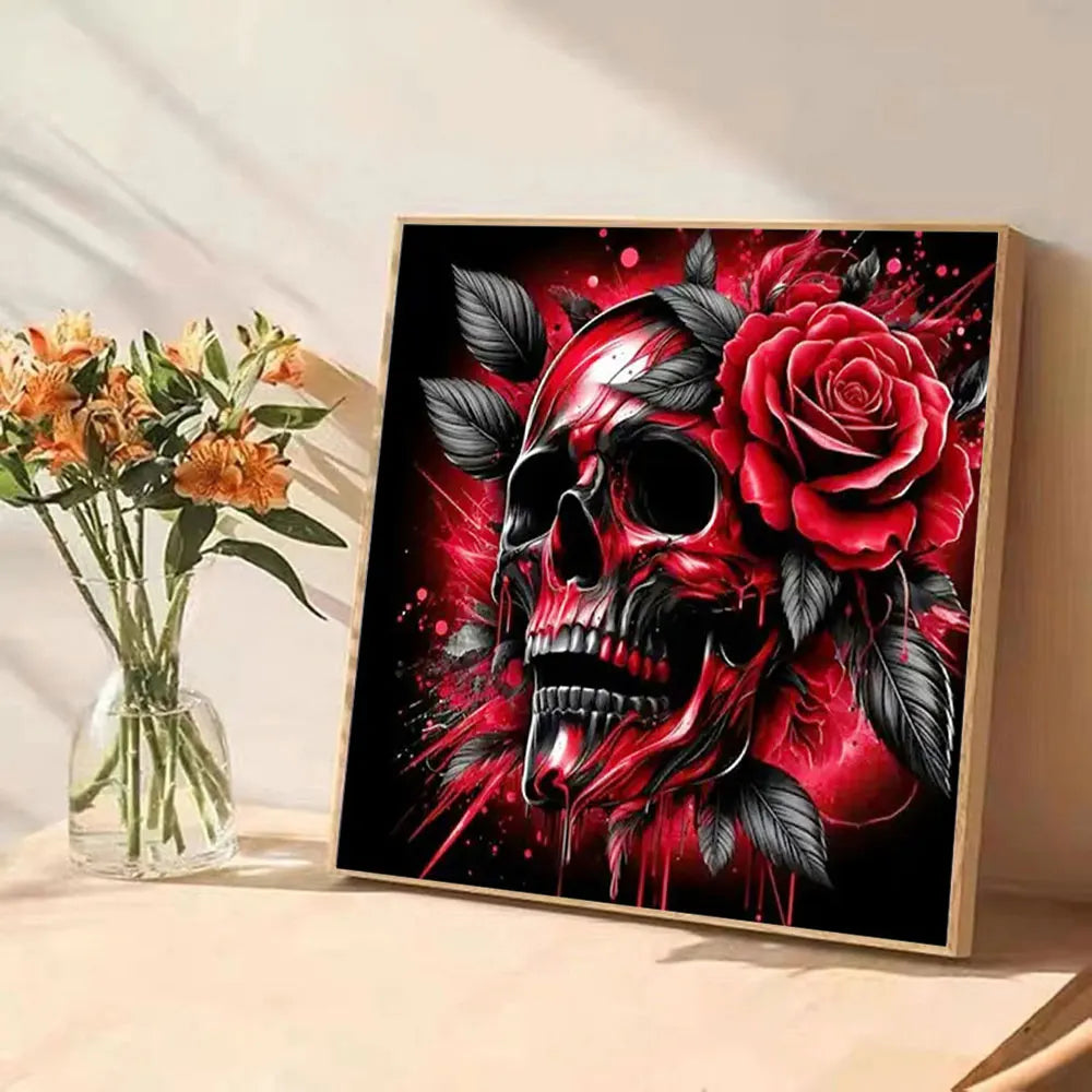 Rose Skeleton Diamond Painting Full Square Round Diamond Mosaic Halloween Handmade Gift