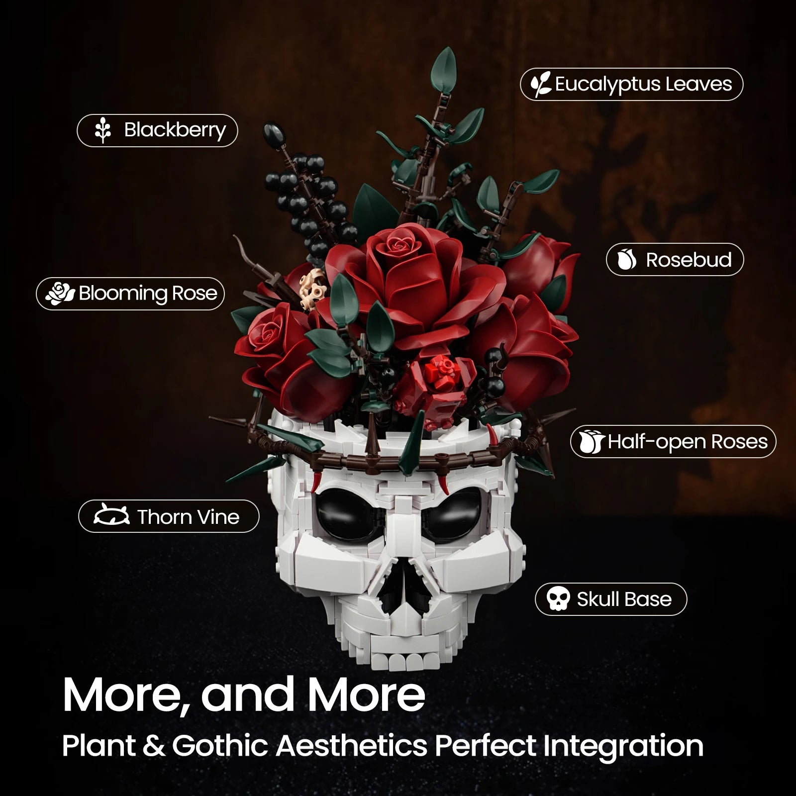 Skull Roses Bouquet Building Set   Horror Gothic