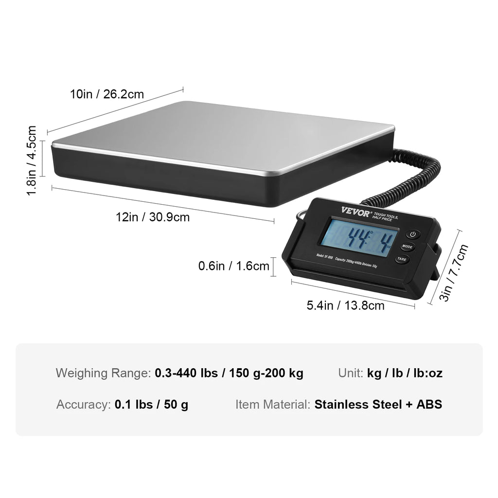 SucceBuy 440lbs Digital Shipping Scale Package Postal Scale for Home Post Office