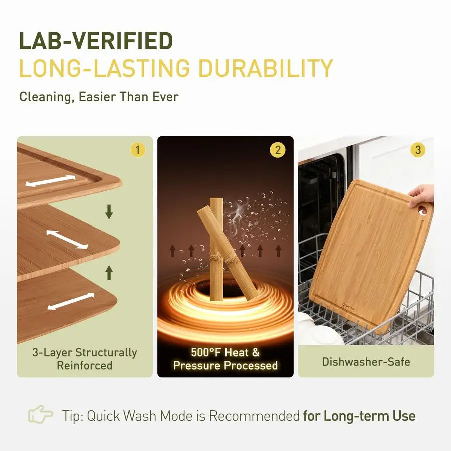 Durable Bamboo Cutting Board with NonSlip Feet,
