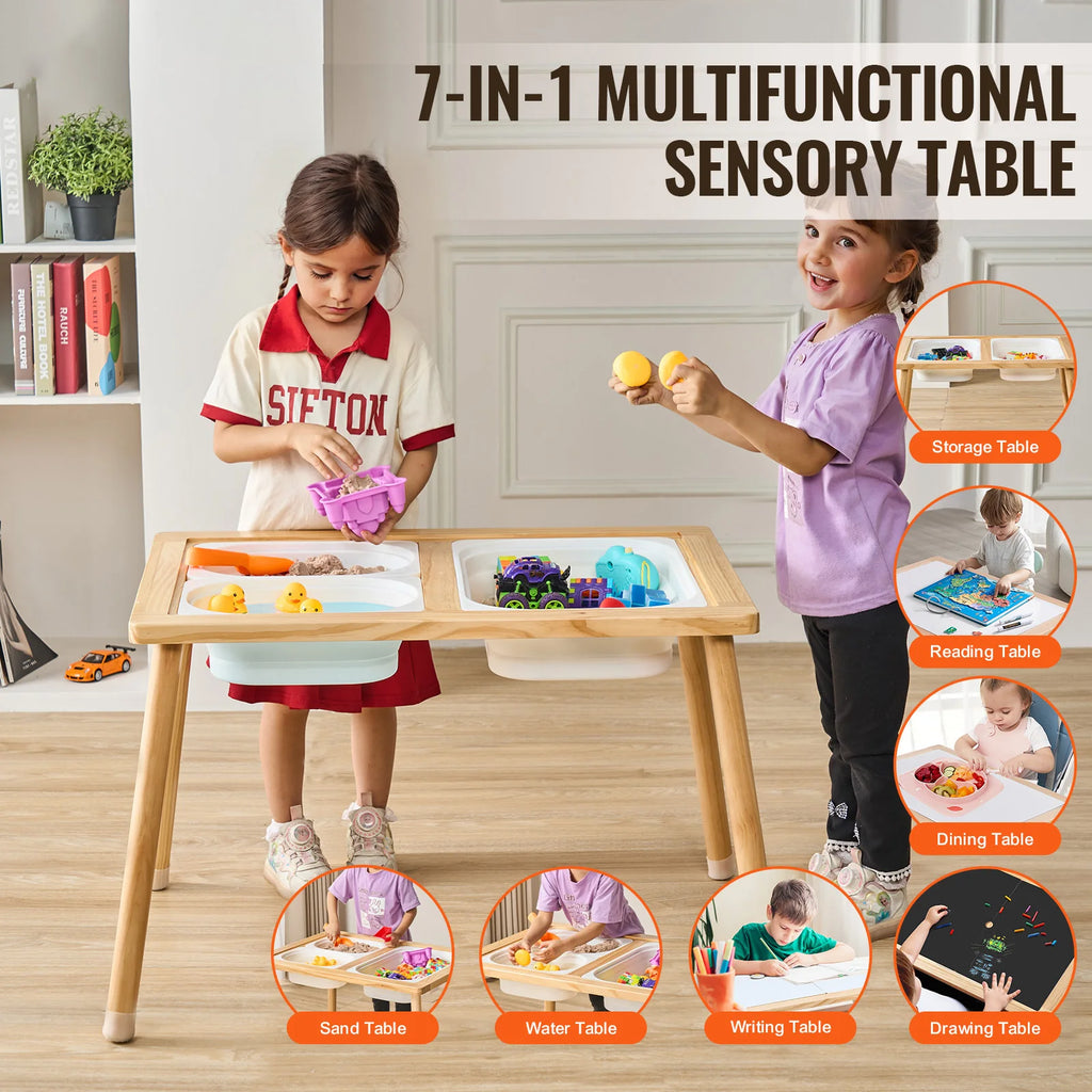 Table for Kids Activity with 3 Foldable Storage Bins & Double-Sided Board Indoor/Outdoor