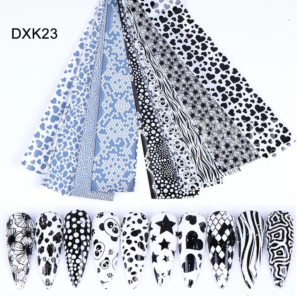 10PCS Plaid Nail Art Foil Transfer Paper