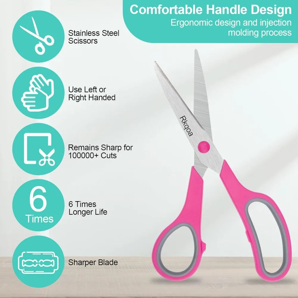 8" Scissors All Purpose 6 Pack - Comfort-Grip Sharp Scissors