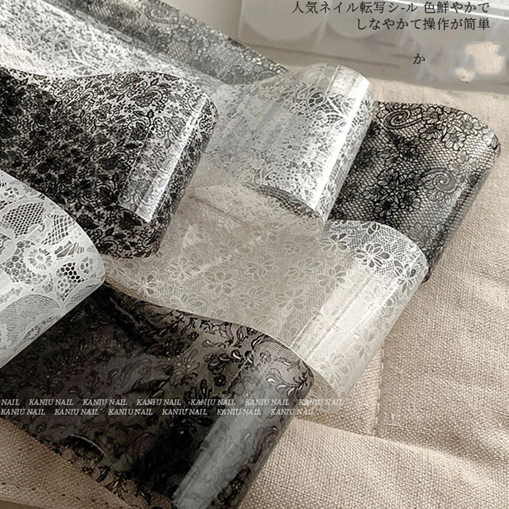 10 Rolls 2.5*50cm Sexy Lace Nail Foils Black White Transfer Paper Nail Art Stickers Stripe Lace Manicure Decals Nail Decorations