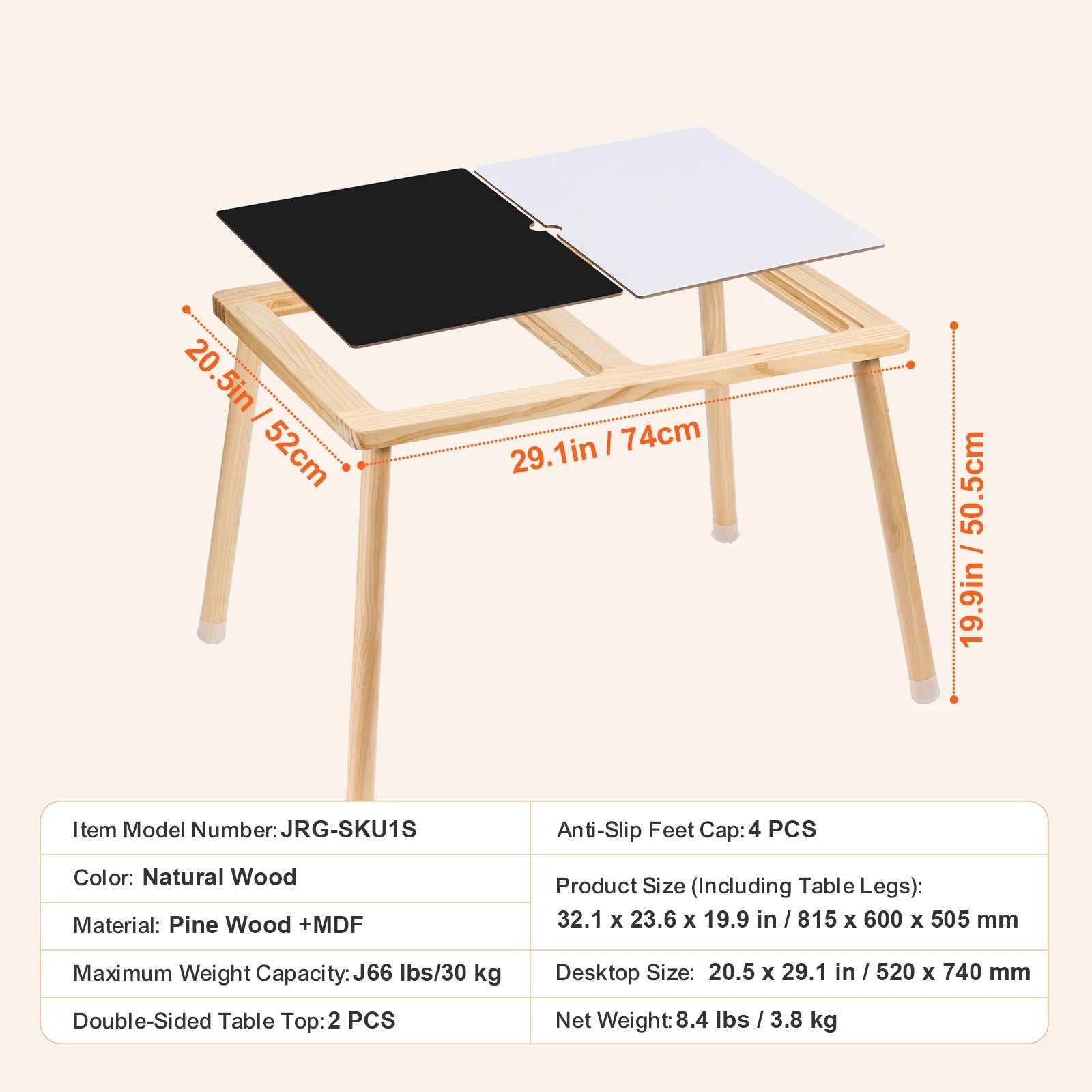 Table for Kids Activity with 3 Foldable Storage Bins & Double-Sided Board Indoor/Outdoor