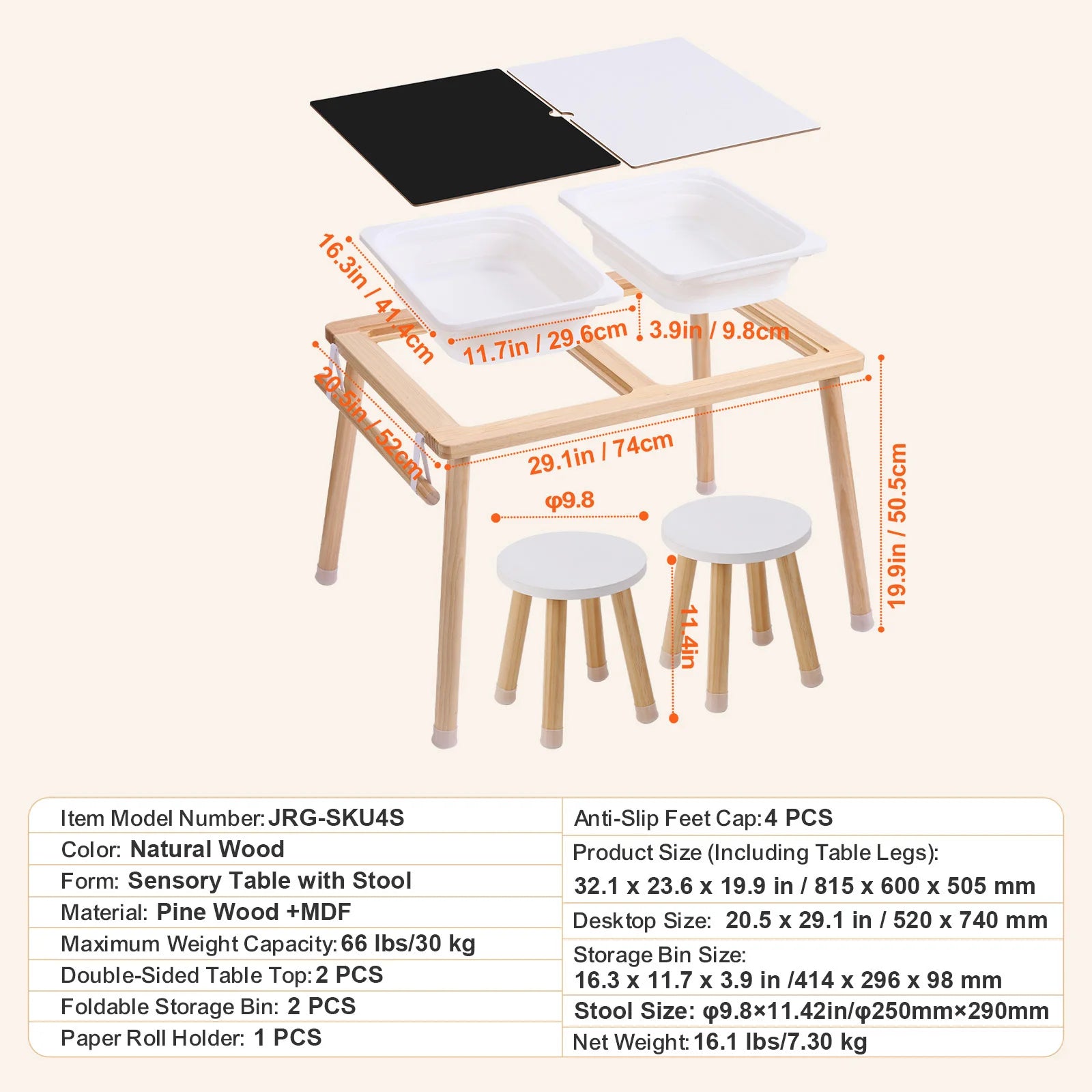 Table for Kids Activity with 3 Foldable Storage Bins & Double-Sided Board Indoor/Outdoor