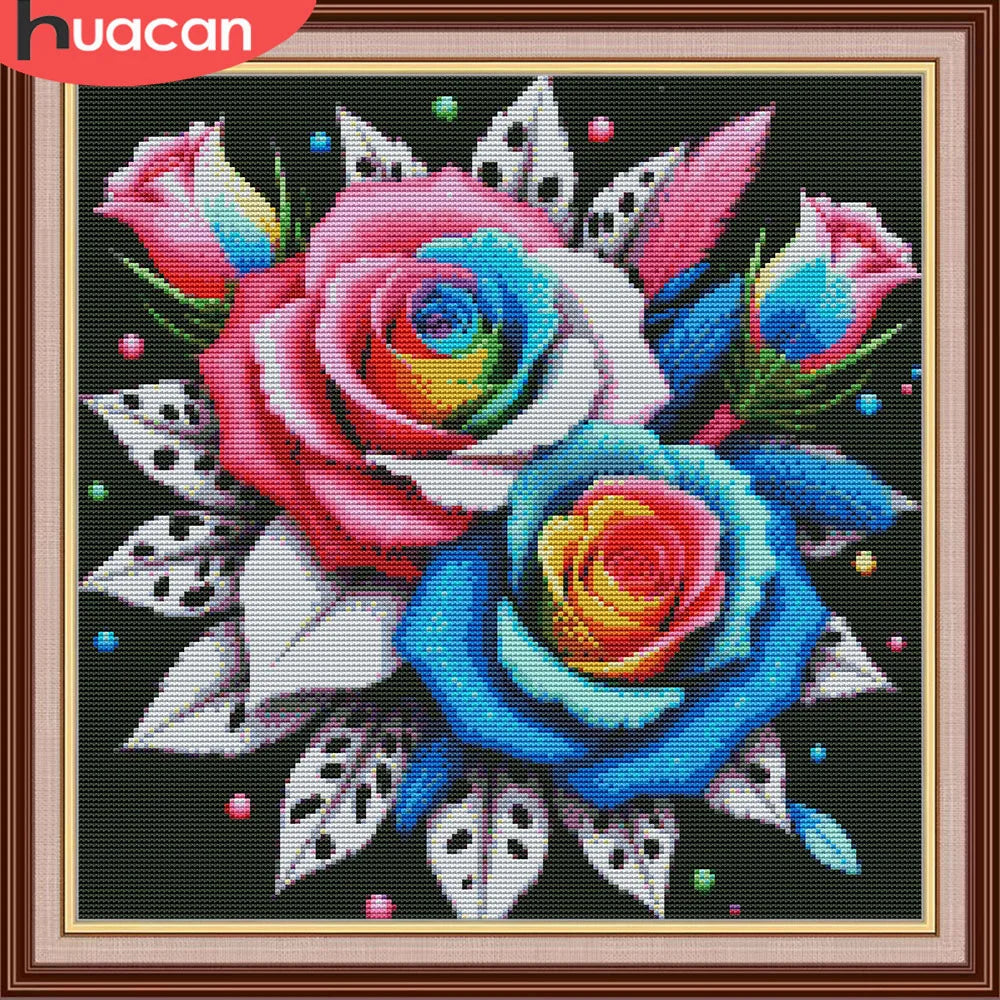 Cross Stitch  Rose Flower Embroidery 11Ct Picture Printed Canvas