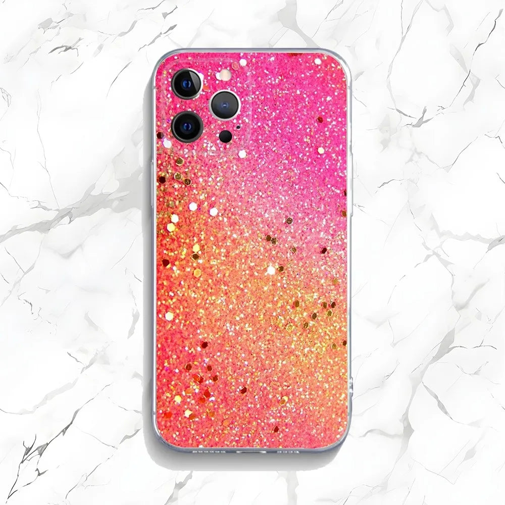 Pink Glitter Pattern Phone Case For iPhone 16,15,14,13,12,11 Plus,Pro,Max,XR,XS,X,7,8 Plus,SE,Mini Transparent Shell