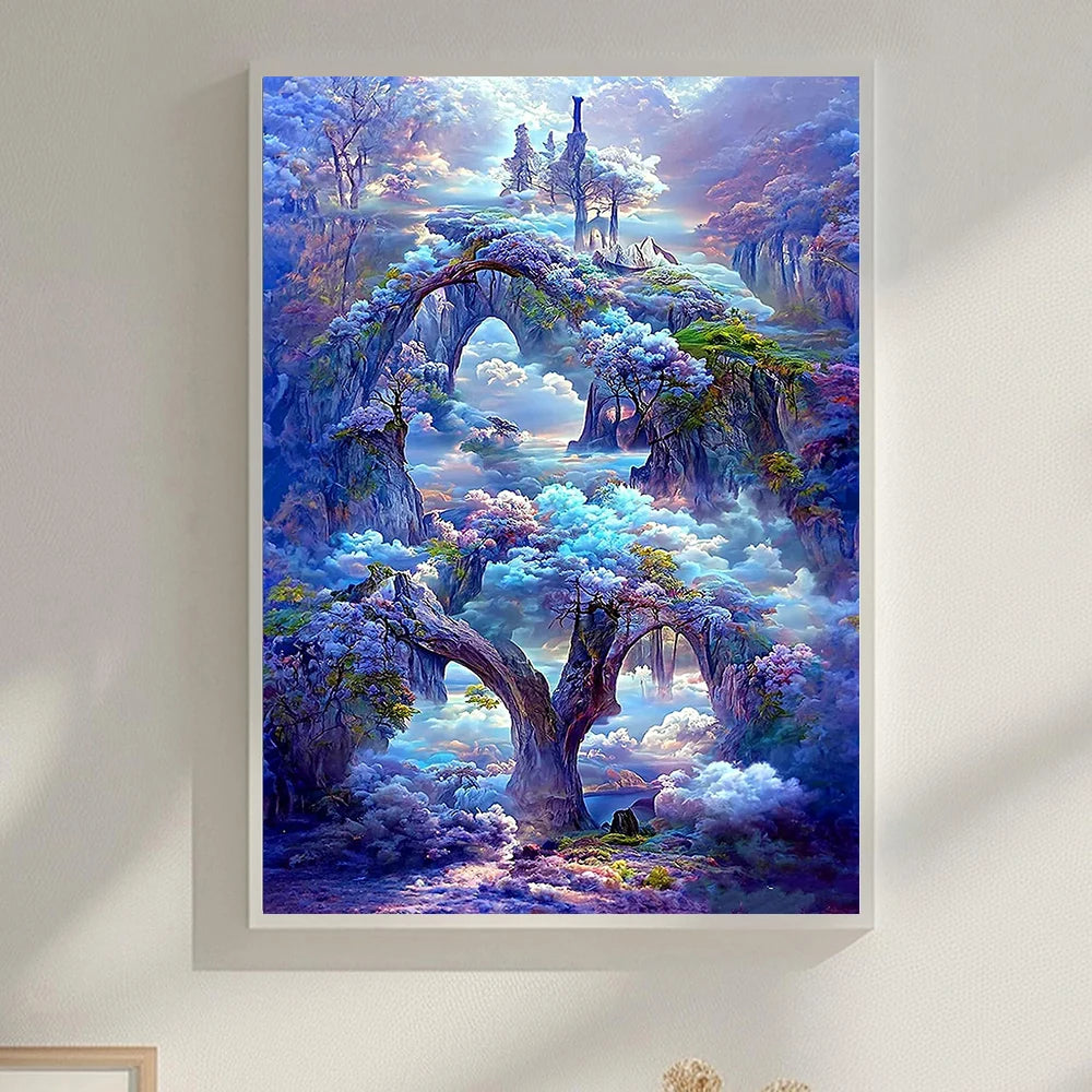 5D DIY Fairy Dust Full Diamond Painting Kit Landscape Diamond Mosaic Waterfall Embroidery Tree Fantasy Wall Decor Painting