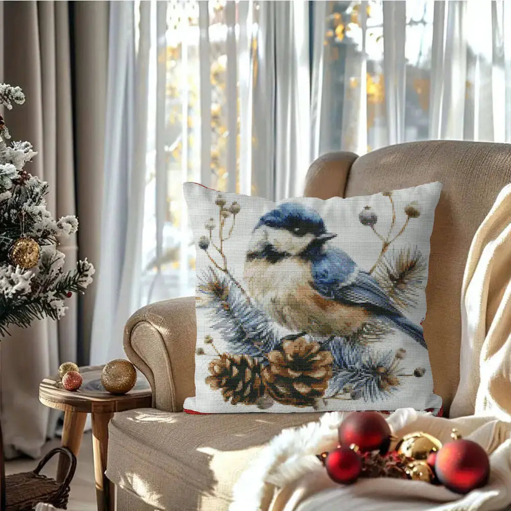 Cross Stitch Pillow Bird Pinecone 11ct Picture Printed Canvas