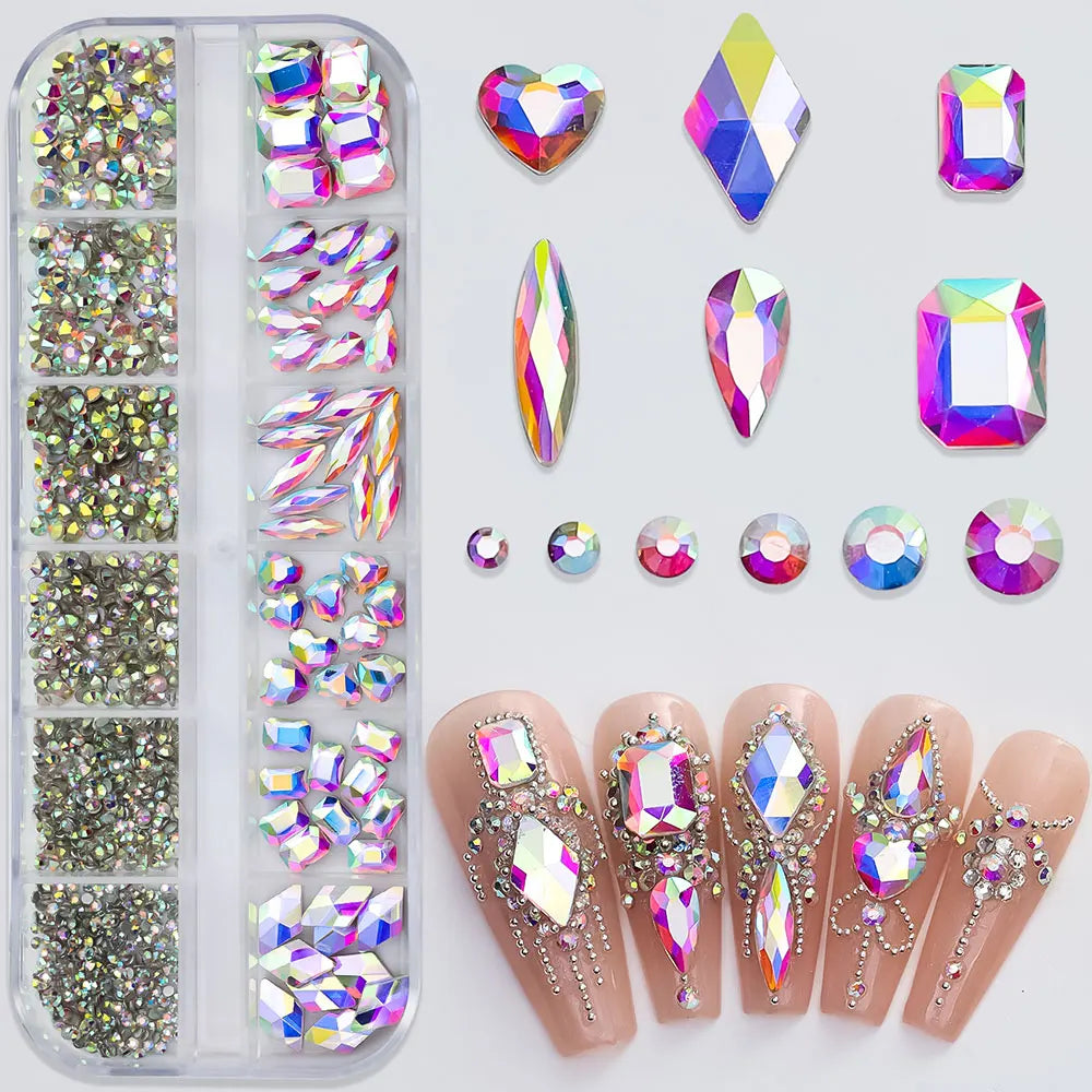 2400pcs+ Shiny Clear Crystal Gems Nail Rhinestones 1.5-4mm Mixed Round Glass Stone