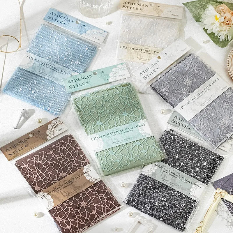 16Pcs Vintage Mixed Special Paper Gauze Scrapbooking Paper