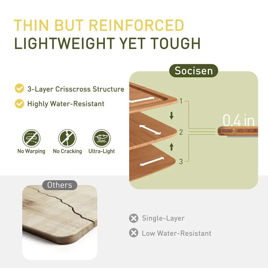 Durable Bamboo Cutting Board with NonSlip Feet,