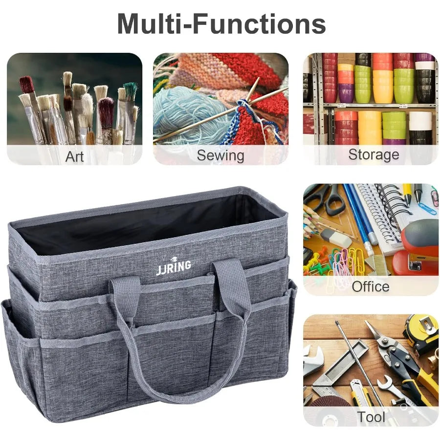 JJRING Craft Tote Bag Organizer for Art Storage in Grey with Multiple Pockets