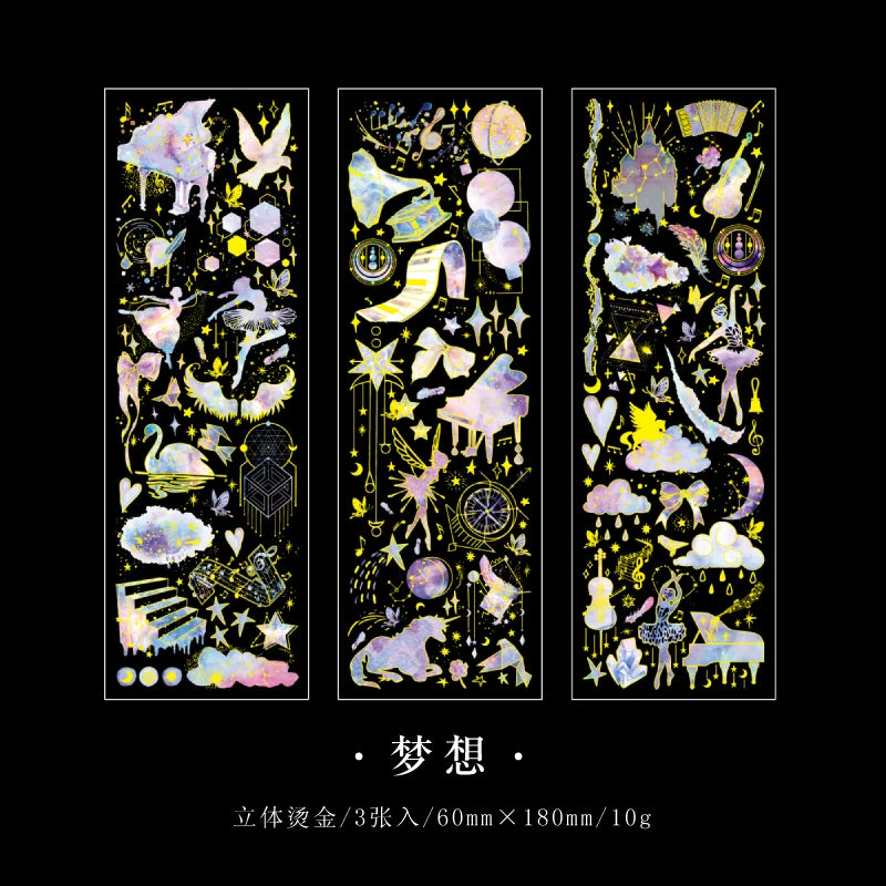 3 Sheets Bronzing PET stickers