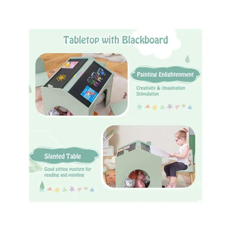 Wooden Kids Table and Chair Set - Inclined Chalkboards with Chalk