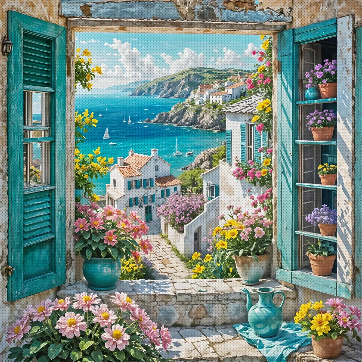 Full embroidery eco-cotton thread 11CT print landscape