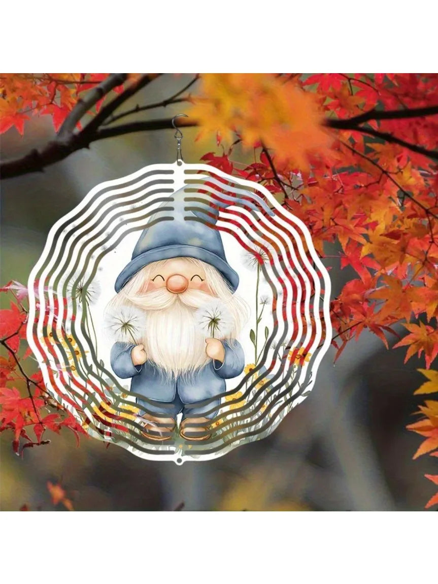 Metal Wind Chime (Rotating Flower Gnome Design) | Outdoor Garden/Yard Decor