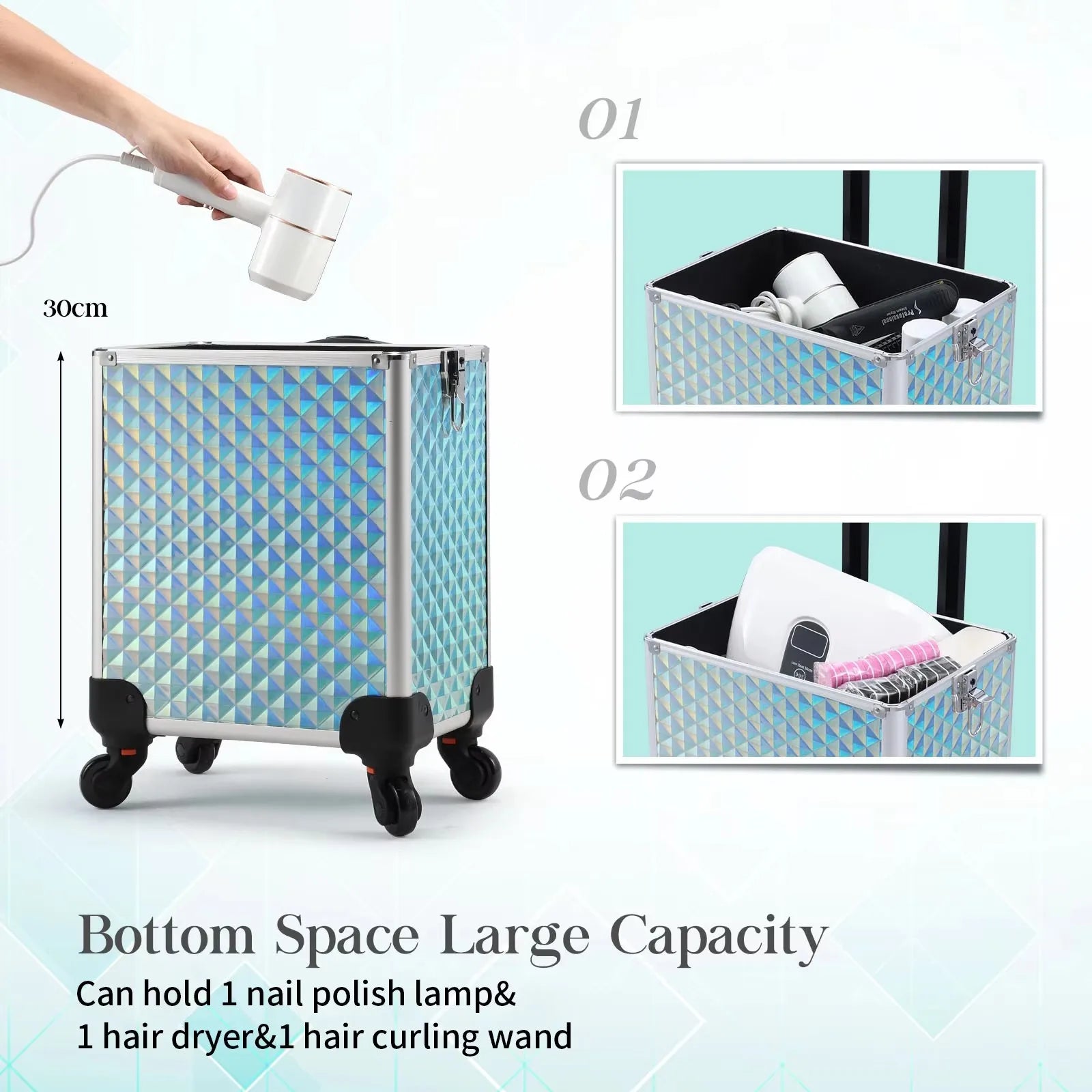 Makeup Trolley Case Detachable 4 in 1 Alloy Train Briefcase for Nail Manicure on Wheels