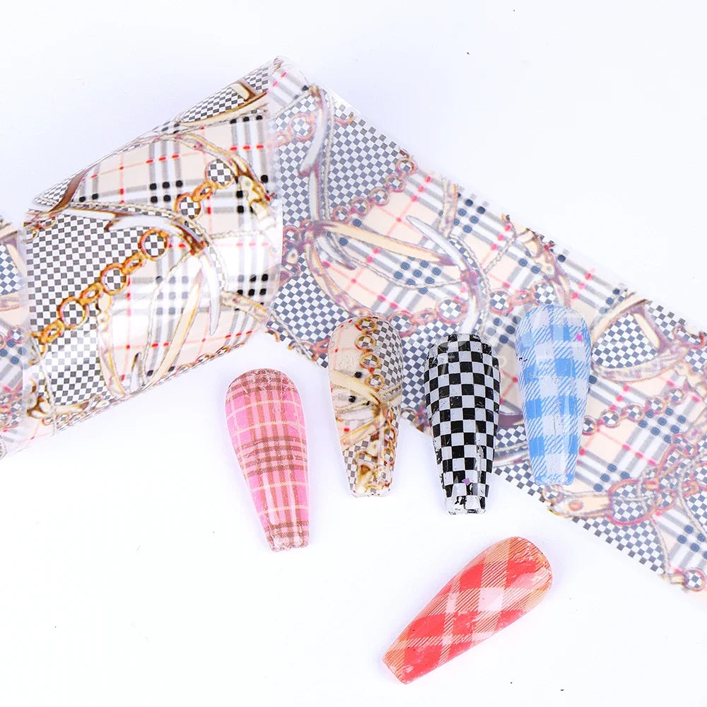 10PCS Plaid Nail Art Foil Transfer Paper