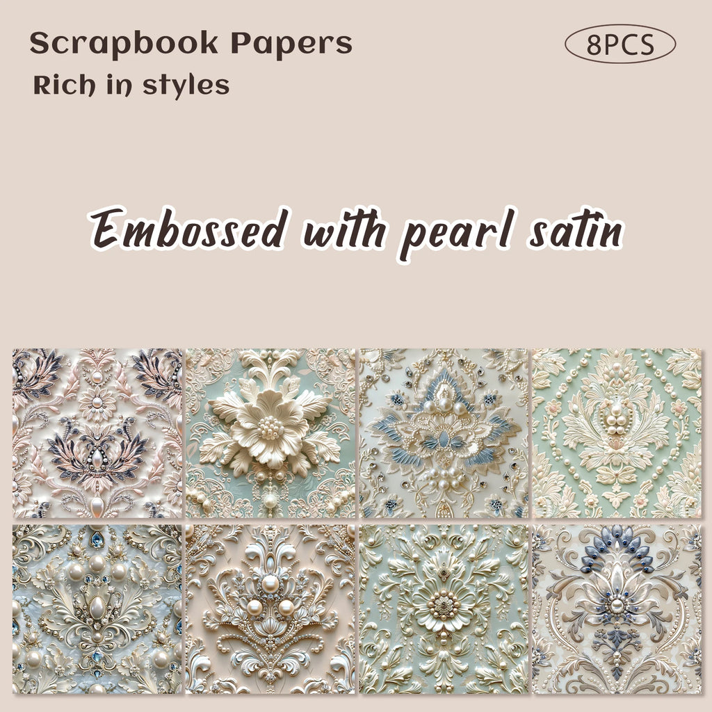 Embossed With Pearl Satin Scrapbook Paper Pad 8 Sheets Art Craft Pattern Paper For Scrapbooking Assorted Festive Designs