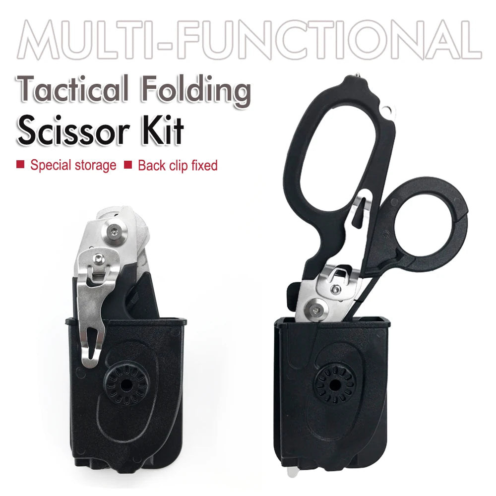 Multifunctional Scissors with Strap Cutter and Glass Breaker with Compatible Holster