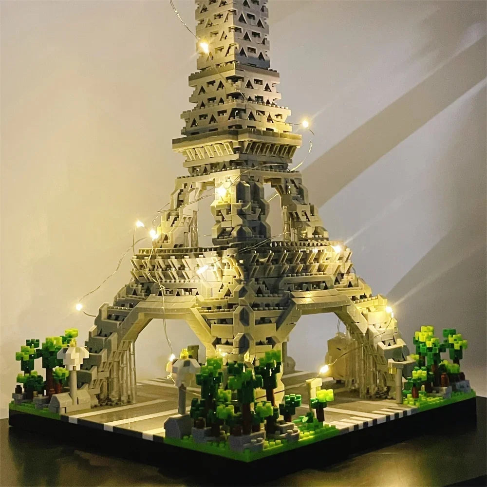 Paris Eiffel Tower Micro Mini Building Blocks Toys Set: LED Illuminated,