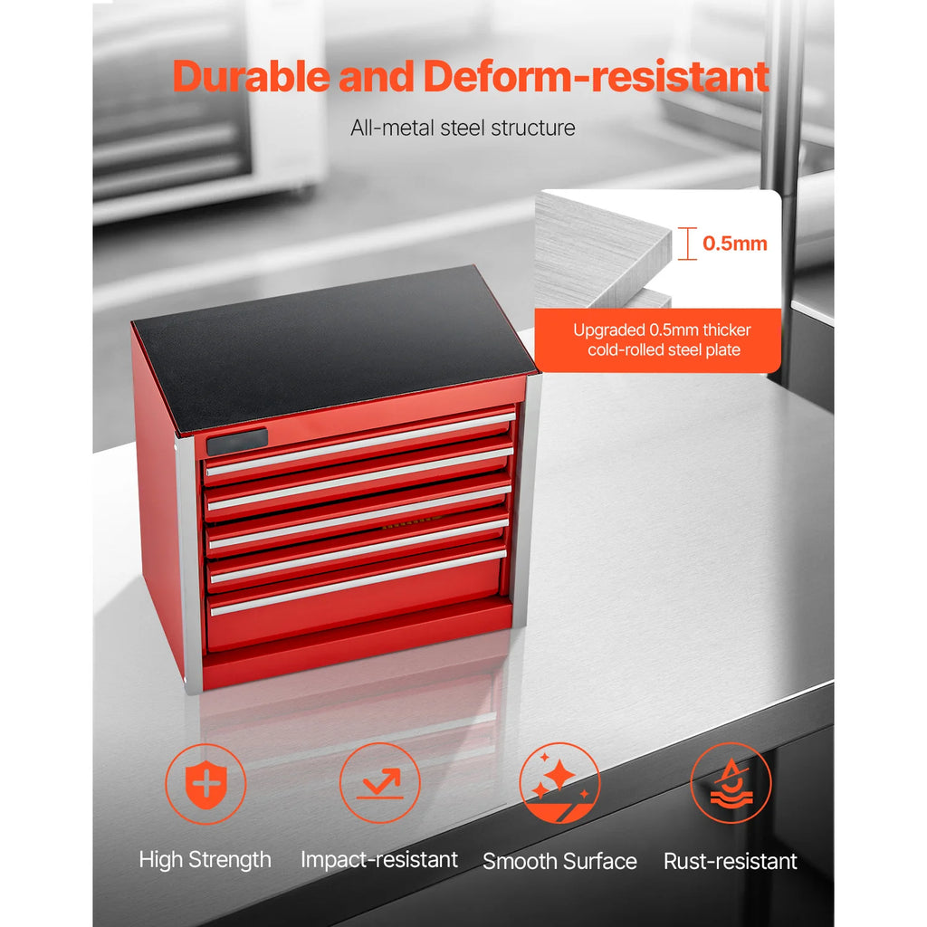 SucceBuy 5-Drawer 8.6in Metal Tool Box Red/Black Portable with PP Feet