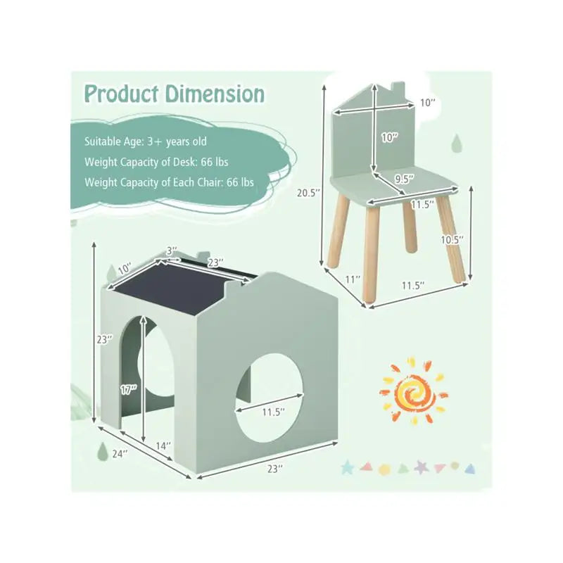 Wooden Kids Table and Chair Set - Inclined Chalkboards with Chalk